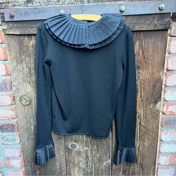 Saks Fifth Avenue Black Pleated Collar Top - Picture 6 of 9